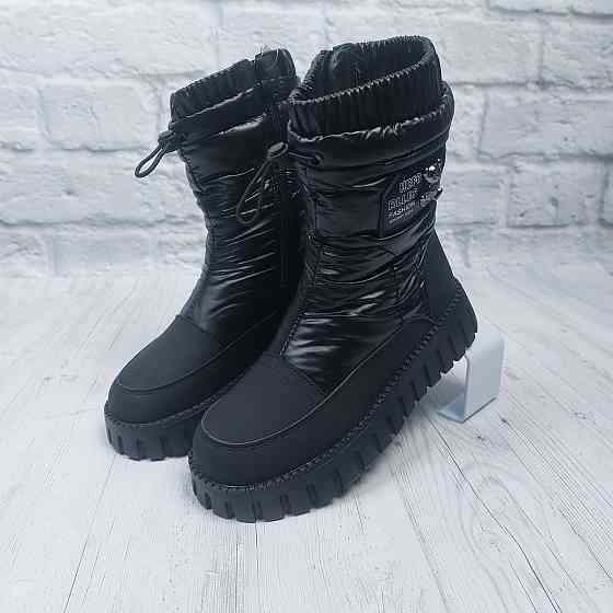 Детские зимние дутики термо черные для девочек  34,35 Николаев