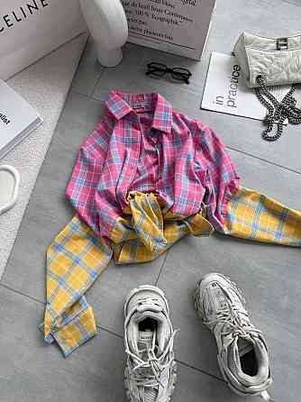 Женская двухцветная оверсайз рубашка в клетку турецкая фланель котон Одесса