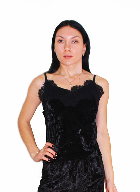 Жіноча піжама майка і шорти з мереживом із мармурового велюру Чорний L Харків - фото 2