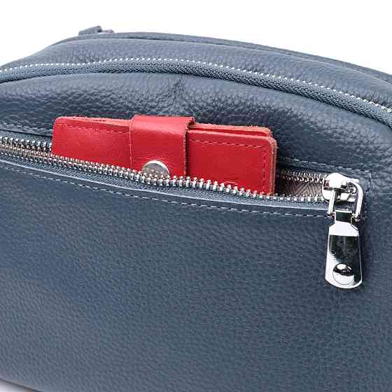 Отменная сумка на каждый день с двумя отделениями из натуральной кожи Vintage 22595 Синяя Киев