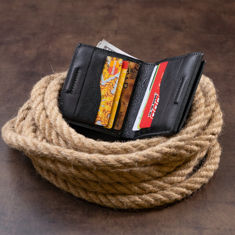 Вертикальное глянцевое портмоне с накладной монетницей GRANDE PELLE 11329 Черное Киев - изображение 2