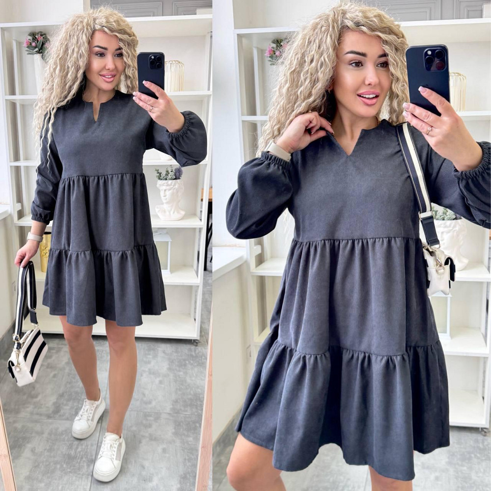 Жіноче базове повсякденне плаття мікровельвет Графіт, 50/52 Одеса - фото 7