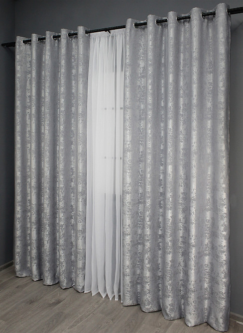 Комплект штор на люверсах VR-Textil Жакард Sultan XO № 1124ш 150х250 см 2 шт Світло-сірий (37-0022) Київ - фото 5