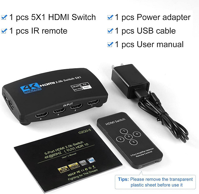 HDMI перемикач NEWCARE на 5 портів з пультом, 4K 60Hz HDMI 2.0b UHD, сумісний з PS5, Apple TV, XBOX, Київ - фото 3