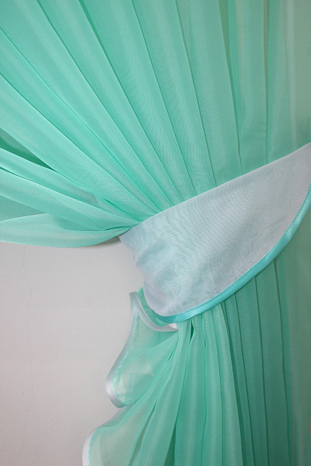 Кухонні шторки VR-Textil № 060к "Дует" з підв'язками бірюзовий з білим 330х170 см (50-323) Київ - фото 3