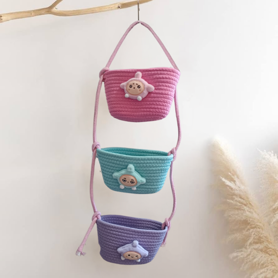 Навісний органайзер для дітей | Плетений кошик для зберігання іграшок, аксесуарів в дитячу кімнату, Зірка Кам'янець-Подільський