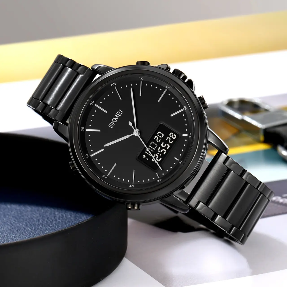 Чоловічий наручний годинник Skmei 1652 з металевим браслетом (Чорний із чорним) Київ - фото 4