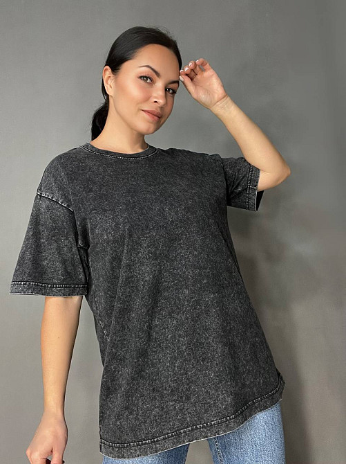 Футболка женская A-N 48020 базовая оверсайз удлиненная свободный крой вареная тай дай one size, черный, one size Киев - изображение 14