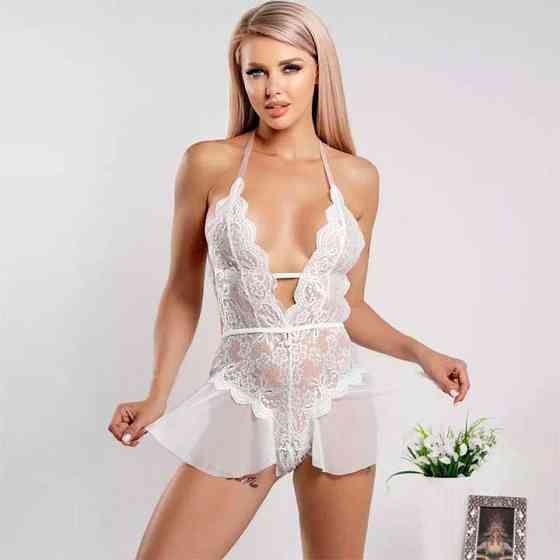 Сексуальний боді-пеньюар із відкритою спиною білий — S/M — Еротична білизна Вінниця