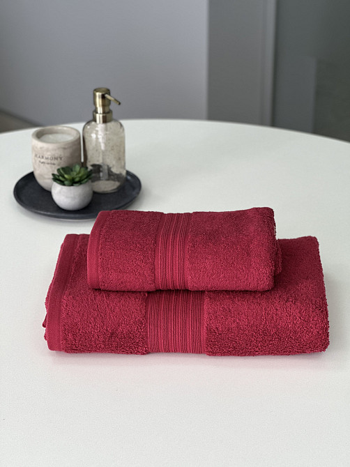 Комплект рушників Ideal Textile з бордюром 2 шт (50х90см + 70х140см) 500 г/м2 (56860401) Бордовий Чернівці - фото 3