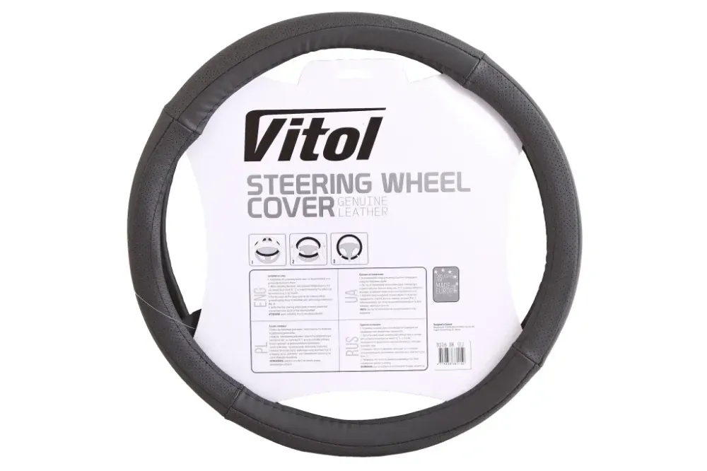 Оплетка на кермо шкіра L без запаху Vitol Lux B-316-BK-L чорний Вінниця - фото 2