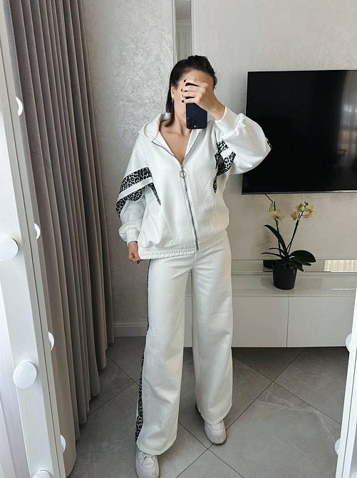 Жіночий стильний повсякденний костюм замша на дайвінзі Молочний, 54/56 Одеса - фото 7