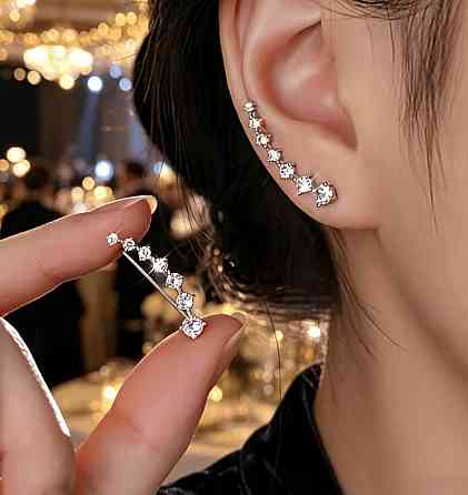 Серьги каффы серебристые с фианитами женские минималистичные серьги вдоль уха Киев