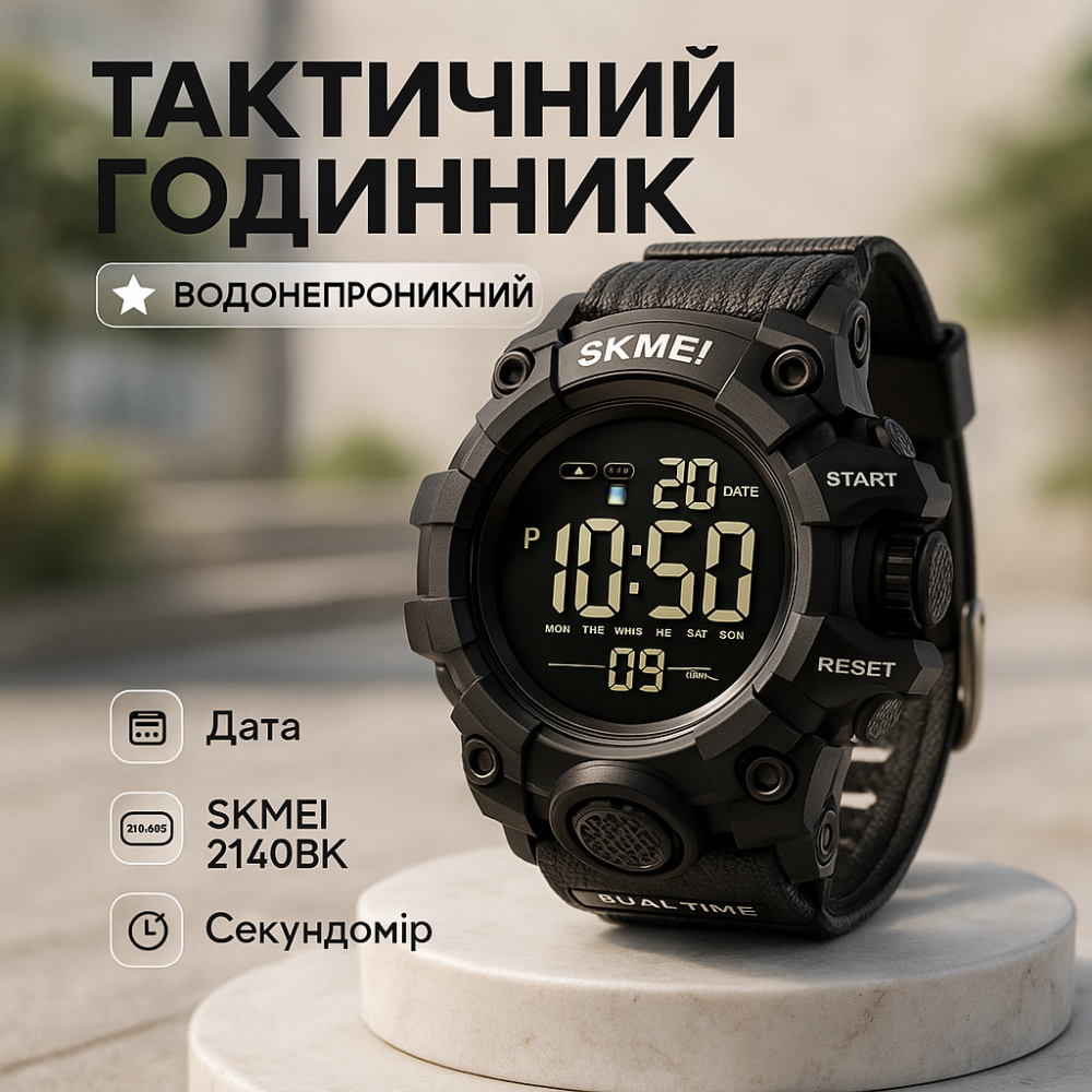 Модные спортивные часы для активного отдыха SKMEI 2140BK, Часы спортивные скмей Военные для всу JN-71 Львов - изображение 5