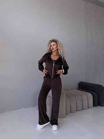 Жіночий велюровий комплект-трійка Шоколадний, 42/46 Харків