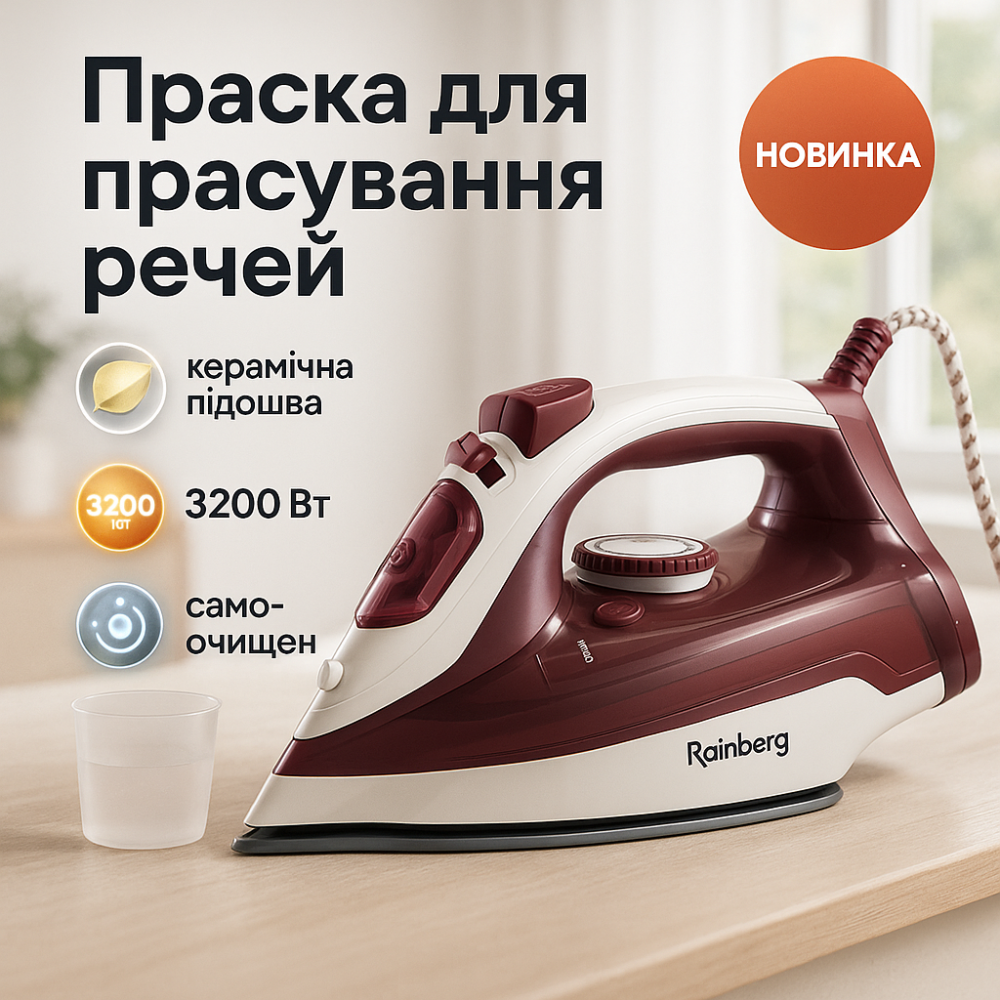 Утюг паровой Rainberg RB-6306 с керамическим покрытием 1600вт функция самоочистки подачи пара EJ-94 Львов - изображение 20
