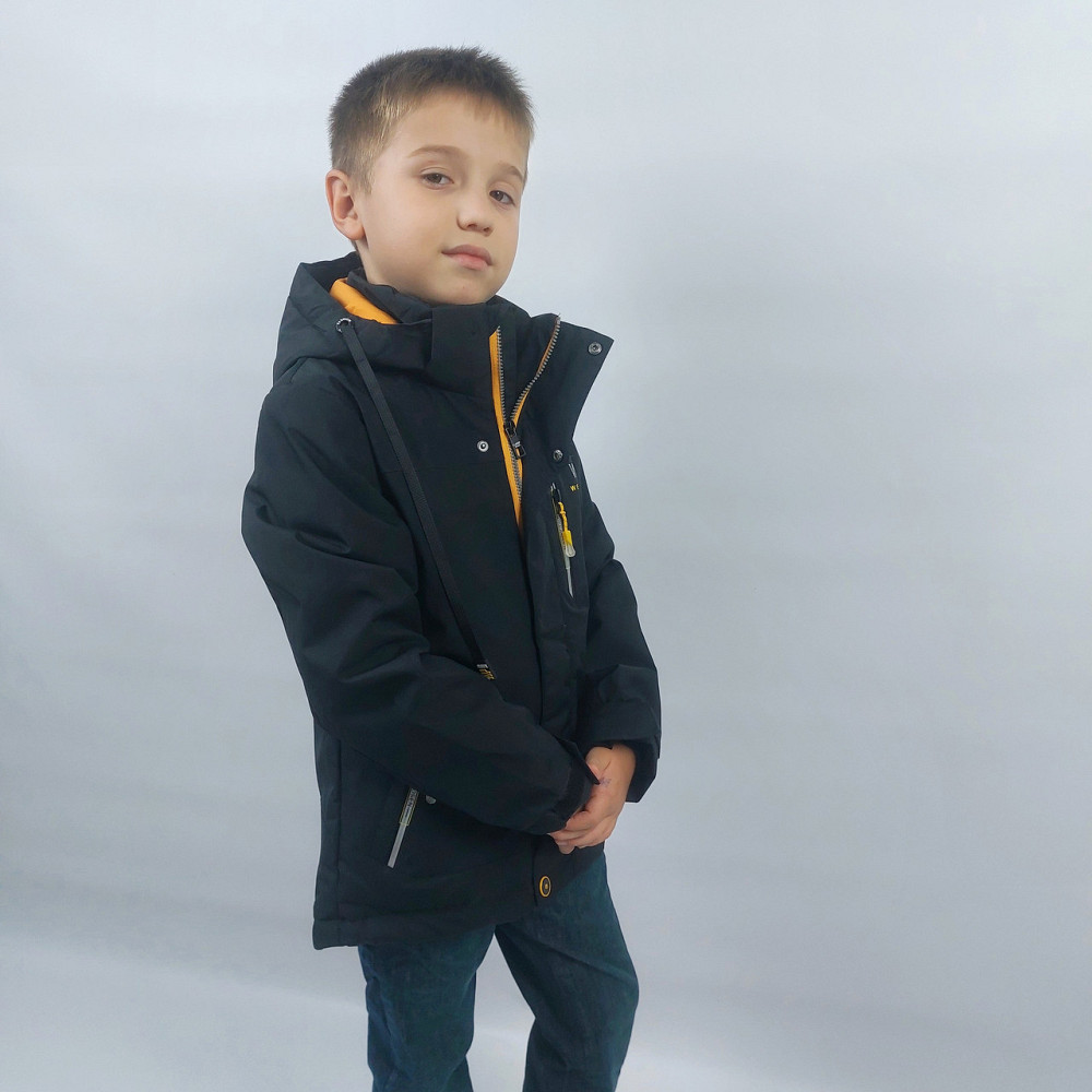 Демісезонна чорна куртка з жовтими вставками для хлопчиків 116,122,134,146 Миколаїв - фото 7