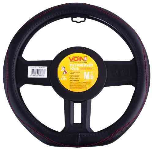 Чохол на кермо VLOD-LF2161 чорний з червоним, шкіра, плоский, один шов, розмір M Харків