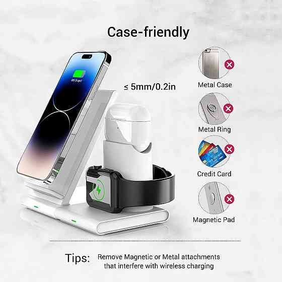 Беспроводная зарядка 3-в-1 для iPhone, Apple Watch и AirPods, быстрая Qi зарядная станция белая, док-станция Киев