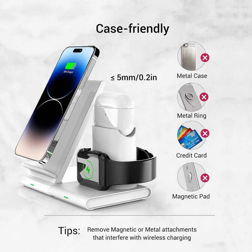 Беспроводная зарядка 3-в-1 для iPhone, Apple Watch и AirPods, быстрая Qi зарядная станция белая, док-станция Киев - изображение 6