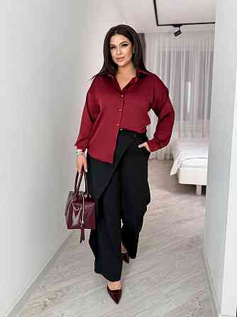 Женские прямые брюки с эффектным асимметричным запахом спереди из костюмной ткани Черный, 54/56 Одесса