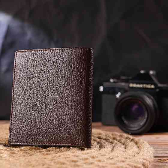 Чоловіче портмоне з натуральної зернистої шкіри Коричневе (CANPELLINI) Київ