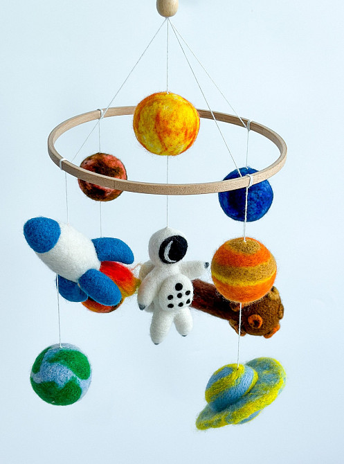 Дитячий мобіль на ліжечко для немовлят ручної роботи WooolyWool «Космічний» Київ - фото 7