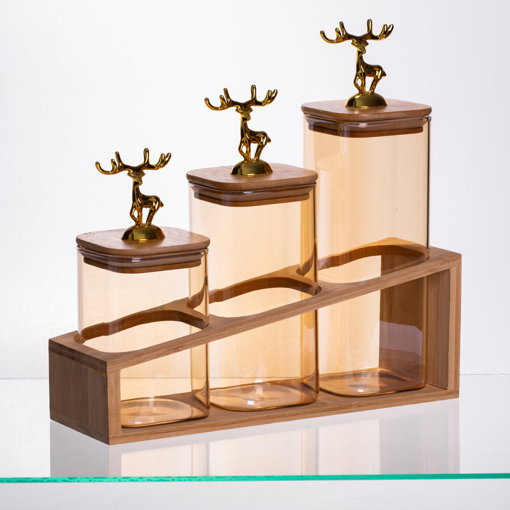 Yiwu Набір банок для сипучих продуктів 3 штуки 700 мл/900 мл/110 мл на бамбуковій підставці 644 Коломыя - изображение 5