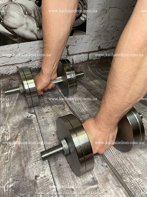 Штанга W-подібна + гантелі металеві 2 по 16 кг Набір 38 кг Гантелі, гирі, штанги та диски набірні Київ - фото 10