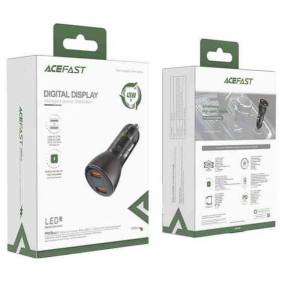 Автомобільний зарядний пристрій ACEFAST B7 metal  45W (USB-A + USB-A) with digital display Київ