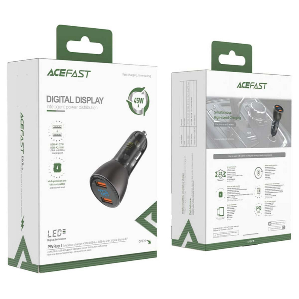 Автомобільний зарядний пристрій ACEFAST B7 metal  45W (USB-A + USB-A) with digital display Київ - фото 3
