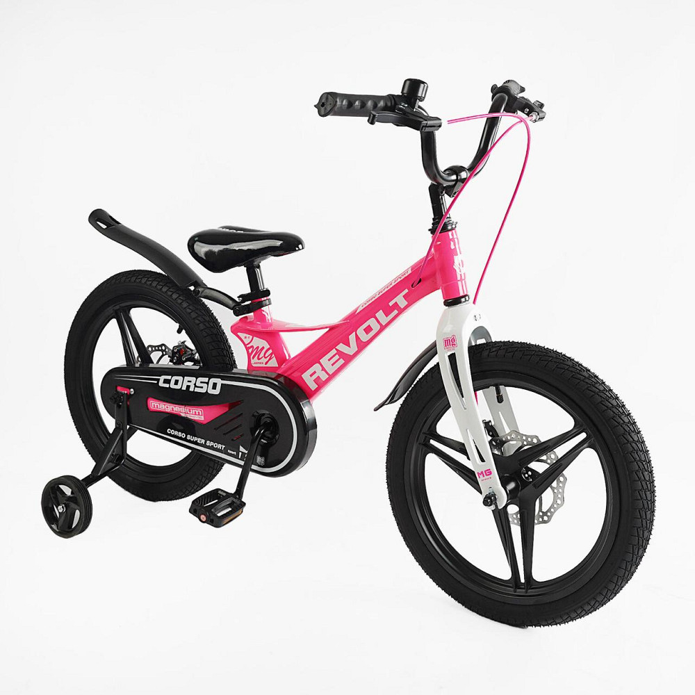 Велосипед Corso REVOLT двоколісний магнієва рама 18 дюймів з додатковими колесами Рожевий (MG-18736) Чернигов - изображение 1