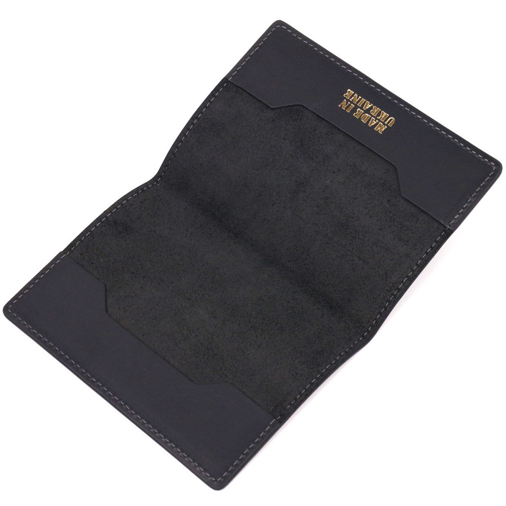 Надійна обкладинка на паспорт у вінтажній шкірі Слава ЗСУ GRANDE PELLE 16724 Чорна Київ - фото 3