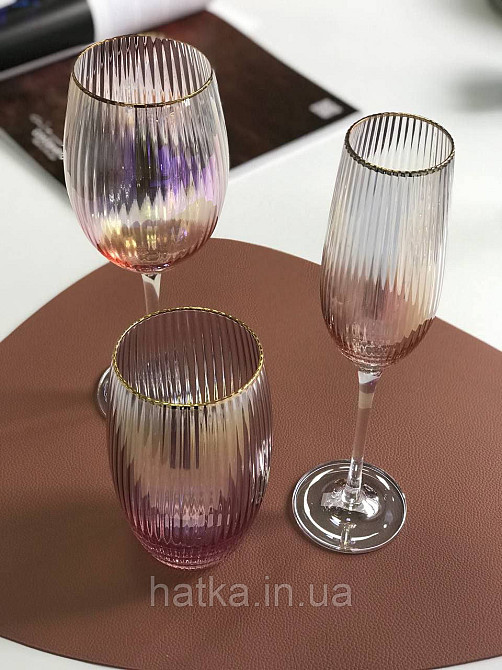 Келих для шампанського "Оптик-голд" 250мл рожевим, фіолетовим переливом Київ - фото 3
