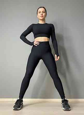 Лосини жіночі A-N 26001 в рубчик з широким поясом чорні, чорний, L Київ