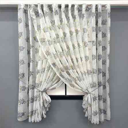 Кухонные шторки VR-Textil № 101к с подвязками Белый с серым 320х170 см (52-1211) Киев