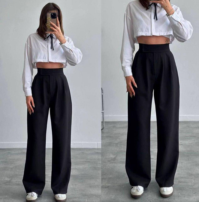 Жіночі базові штани на липучці турецька костюмка Чорний, 44/46 Одеса - фото 1