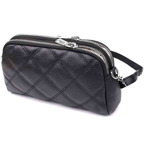 Стильна сумка прошита ромбами з натуральної шкіри Vintage 22930 Чорний Київ