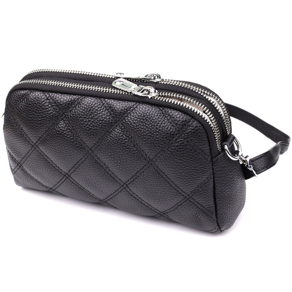 Стильна сумка прошита ромбами з натуральної шкіри Vintage 22930 Чорний Київ - фото 2