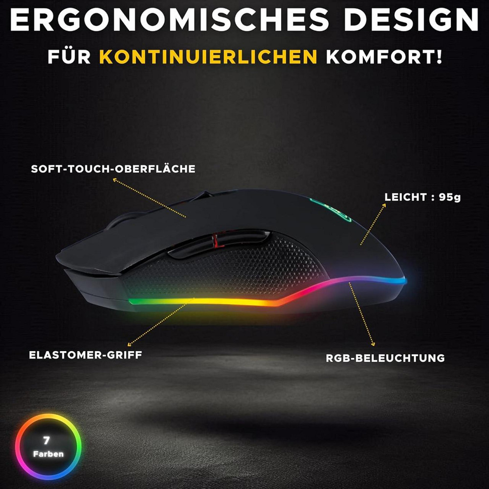Миша THE G-LAB Kult Helium чорний оптична 800–6400 DPI 6 кнопок 7‑кольор. підсвітка дротова/бездротова геймерська Київ - фото 6