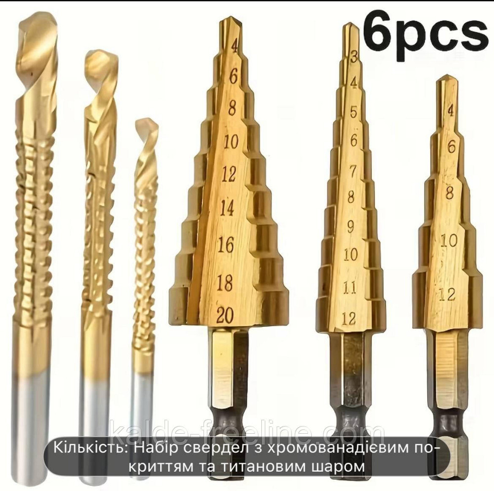 Набір ступінчатих свердл з титановим покриттям Харків - фото 1