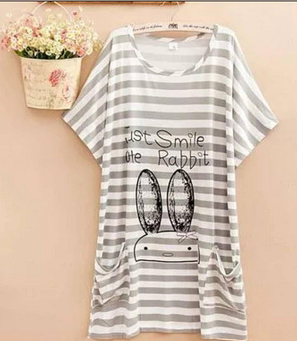 Жіноча трикотажна нічна сорочка батал в смужку Одеса - фото 3