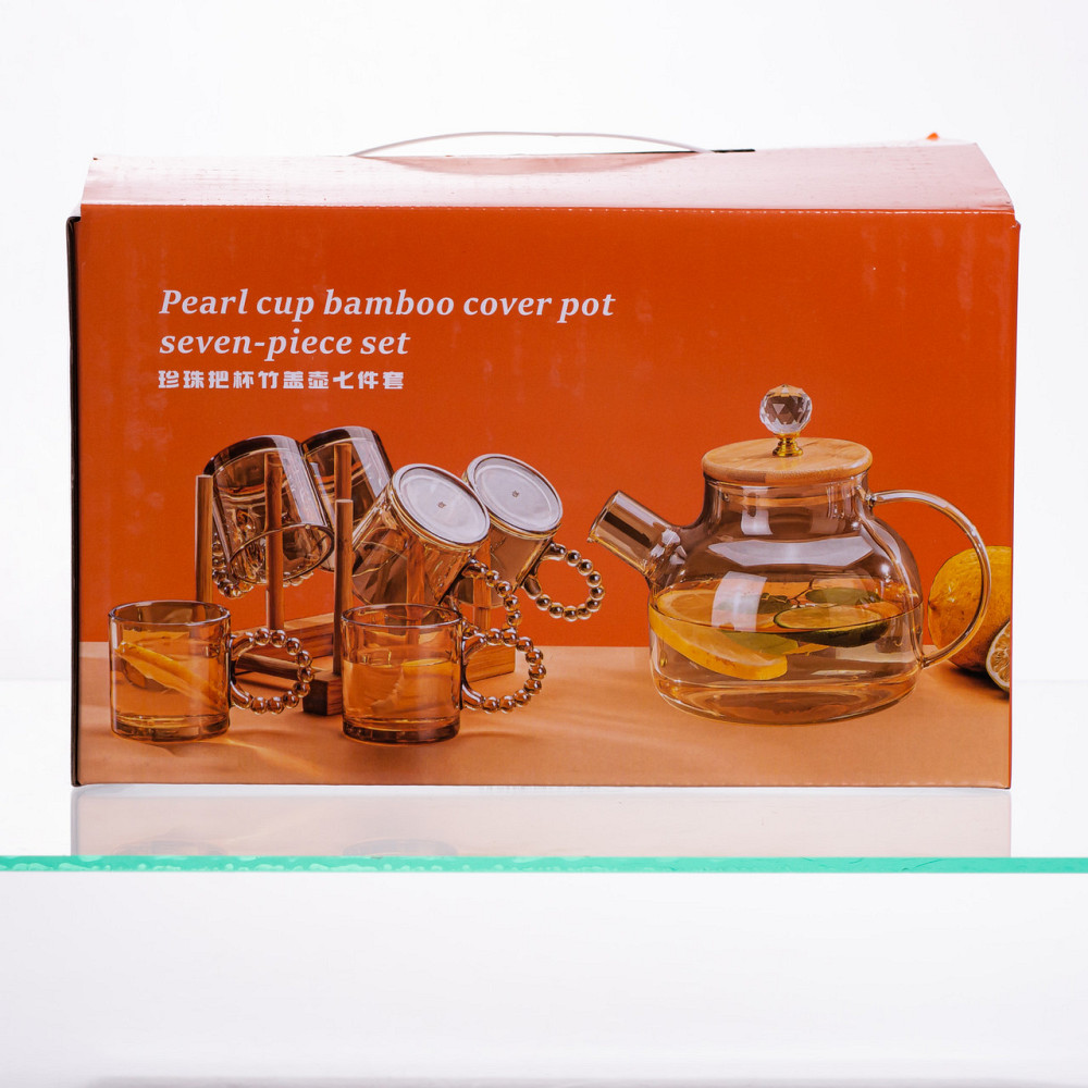 Чайный сервиз из толстого стекла 8 предметов с бамбуковой подставкой для чашек 64486-23 Киев - изображение 7