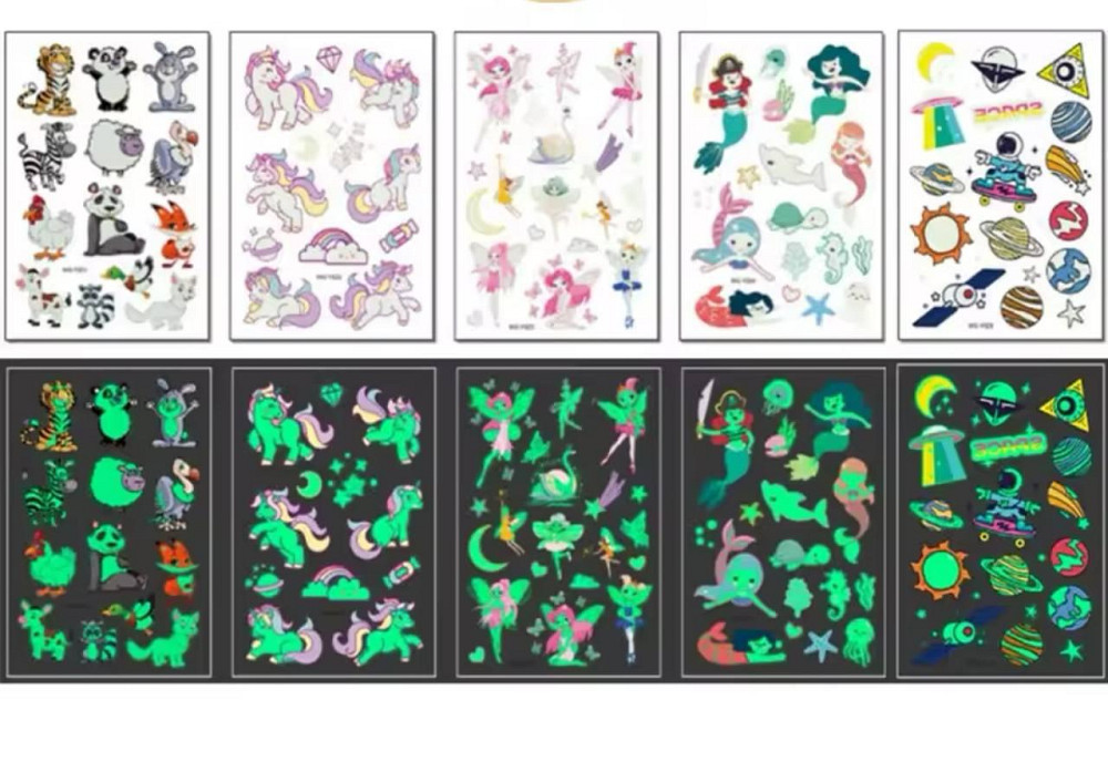 Дитячі тимчасові тату перекладні, флуоресцентні тату для дітей, водостійкі тату, що світяться, 5 лис Київ - фото 1