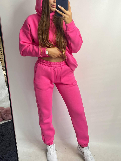 Женский спортивный теплый костюм оверсайз на флисе Розовый XXL Харьков - изображение 4