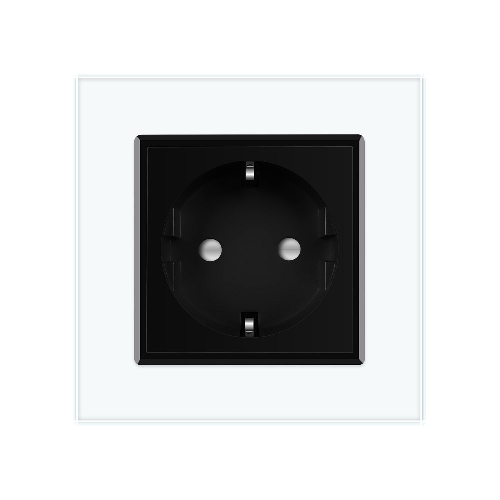 LIVOLO Електрична розетка з заземленням LIVOLO, чорна з білою рамкою, шторки, скло, 250В 16А (V Коломия - фото 8