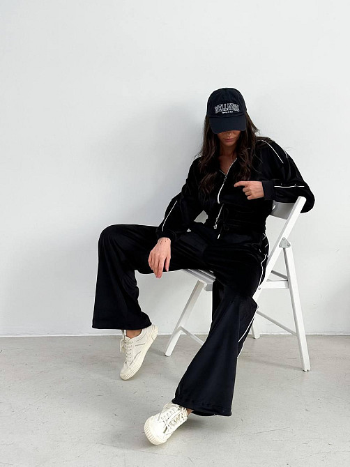 Женский повседневный велюровый костюм двойка: кофта и брюки Черный, 42/46 Одесса - изображение 6