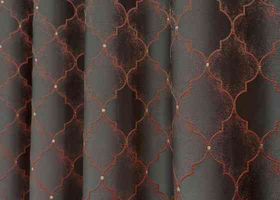 Шторна тканина жакард, колеція "SAPFIR" колір графітовий з теракотовим 1752ш Київ