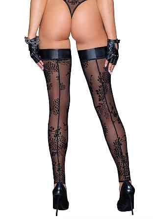 Чулки без мыска Noir Handmade F243 Tulle stockings with patterned flock embroidery, S Sex Aura Киев