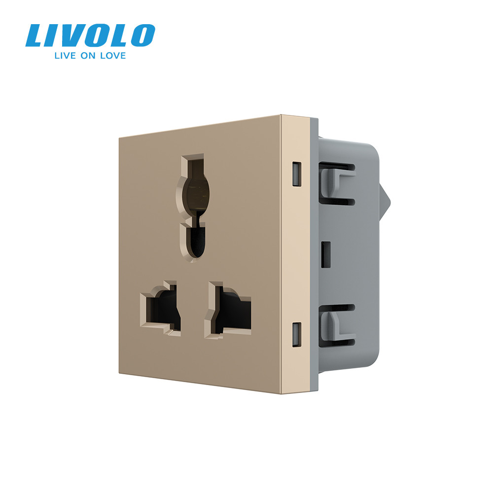 LIVOLO Універсальна розетка LIVOLO 12-в-1, з заземленням і шторками, золота, 16А 250В, модуль ( Коломия - фото 1